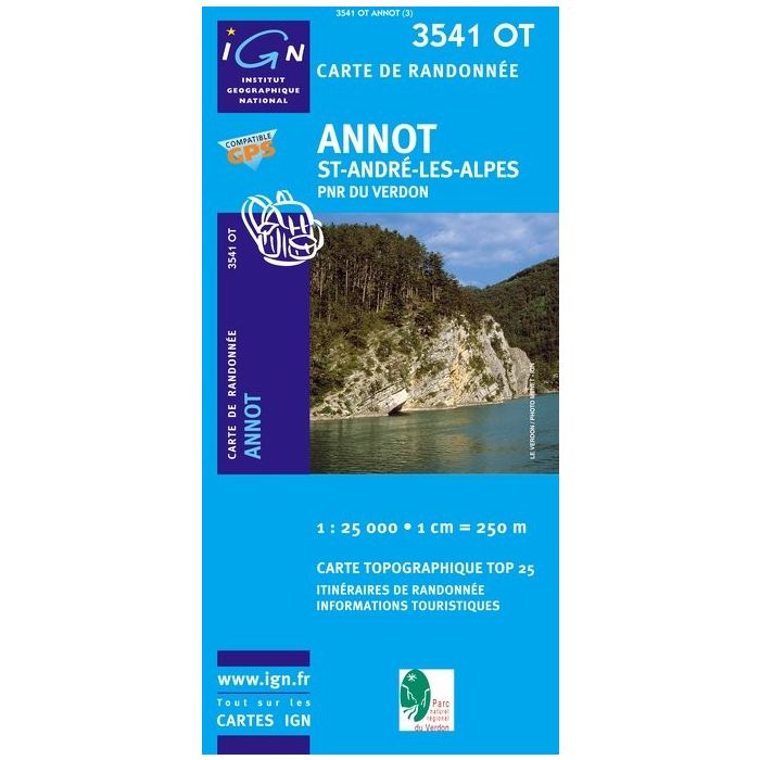Produit Carte IGN Top25 Annot - St André les Alpes - PNR du Verdon (GPS)
