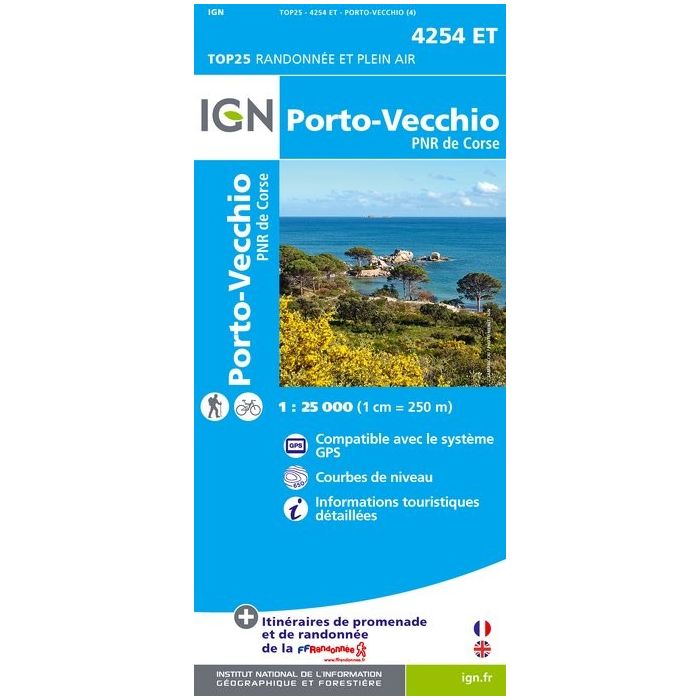 Produit Carte IGN Top25 Porto-Vecchio / Pnr de la Corse (Gps)