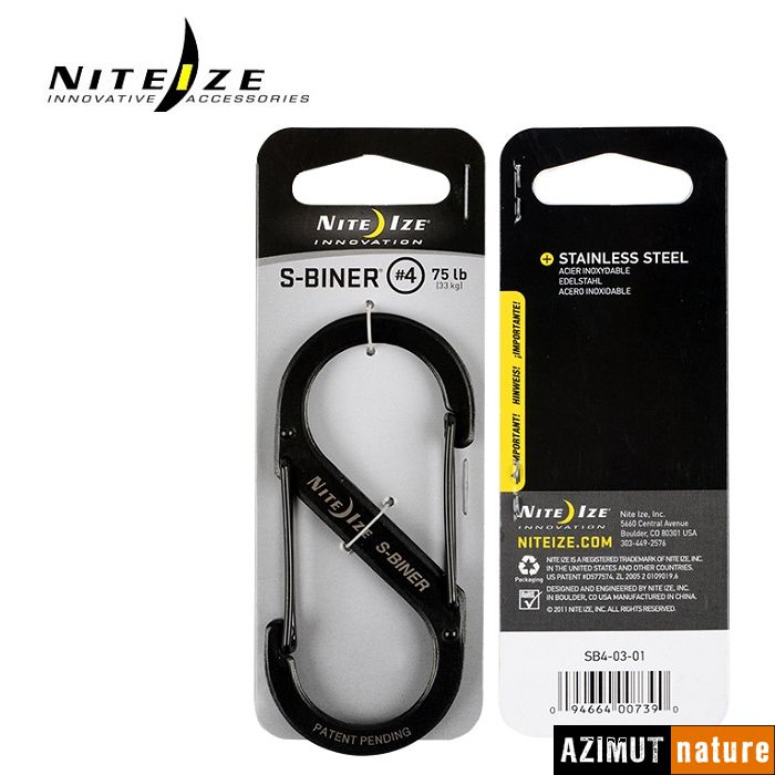 Nite Ize - Mousqueton S-Biner Size 4 Inox Noir