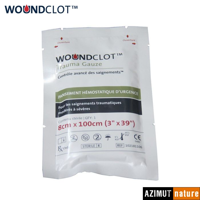 Produit Woundclot - Pansement Hemostatique d'urgence Trauma Gauze - 8 x 100cm