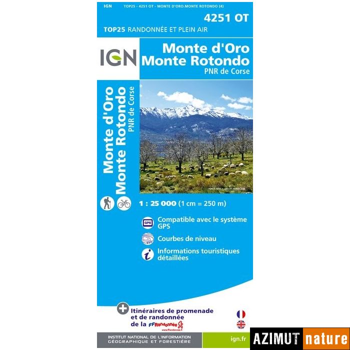 Produit Carte IGN top25 Monte-D'Oro / Monte-Rotondo / Pnr de la Corse (Gps)