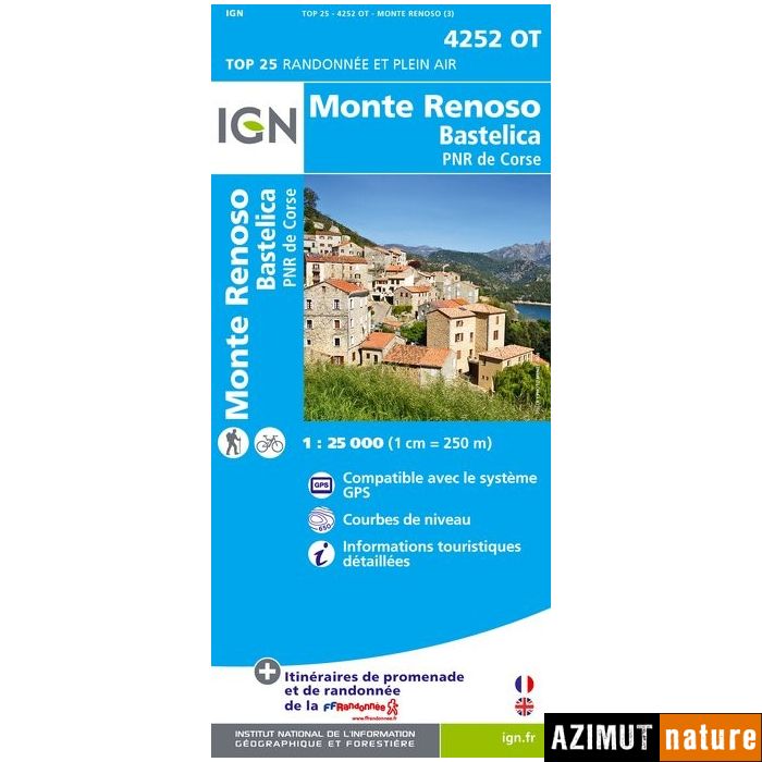 Produit Carte IGN Top25 Monte Renoso - Bastelica -  Pnr de la Corse (Gps)